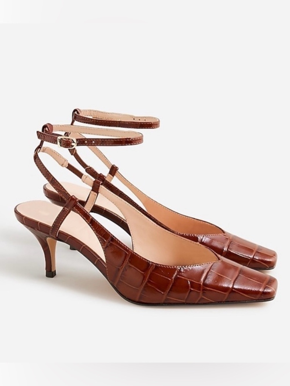 J. Crew Leona ankle-strap heels in croc-embossed leather